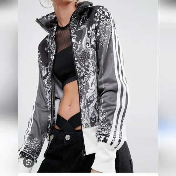 Adidas X Farm Rio Ornate Black and Gray Peacock Track Jacket - Picture 3 of 9